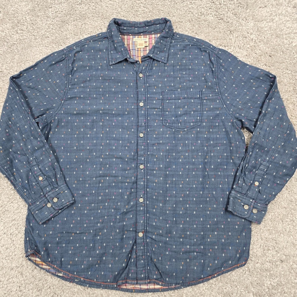 Carbon2Cobalt Button‎ Down Mens XL Blue Embroidered Dash Casual Coastal Boho